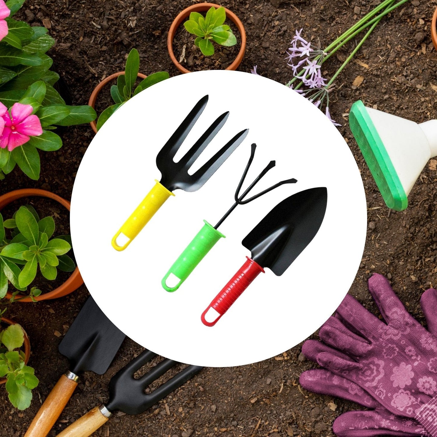 1768 Colorfull Garden Tool Set Set of 3Pc