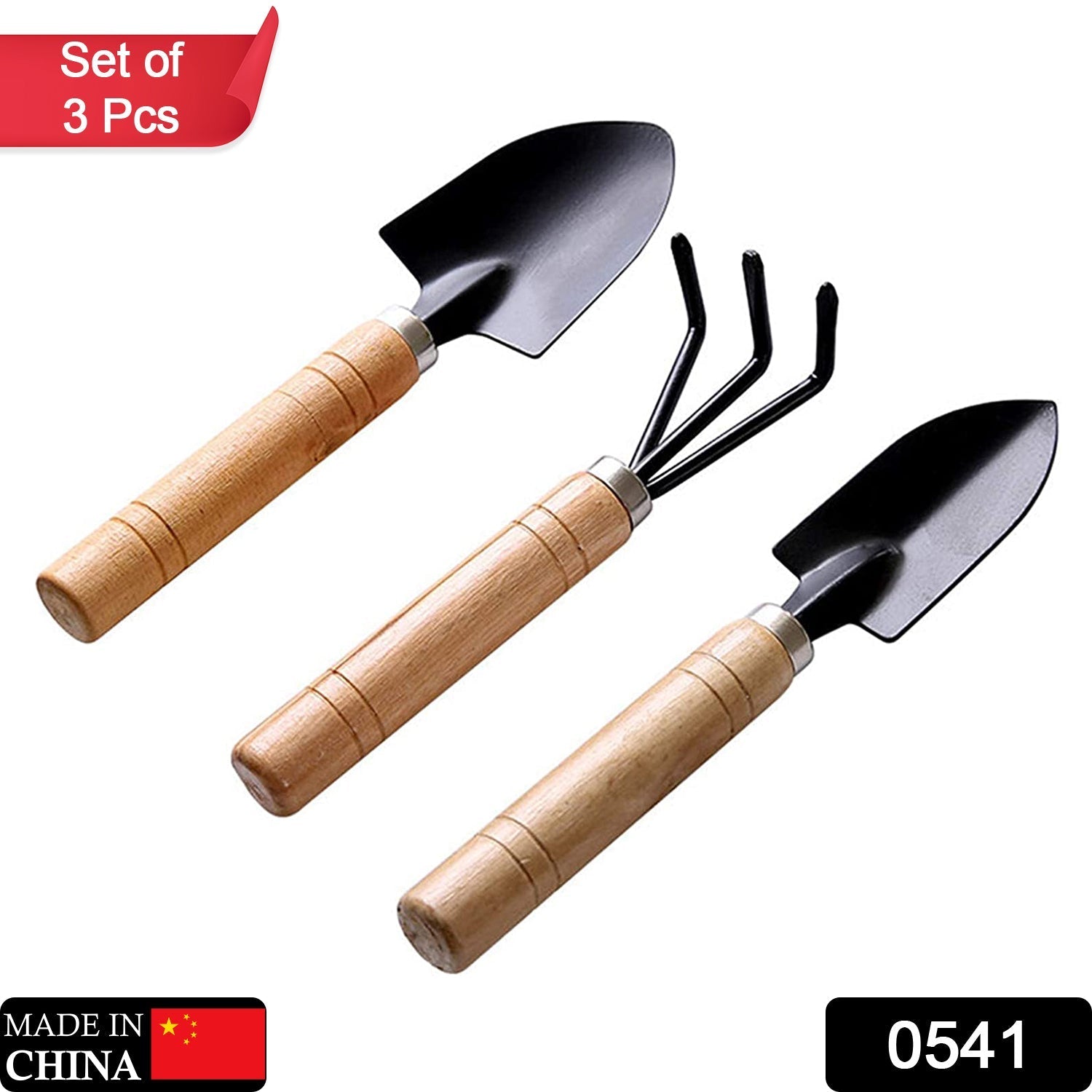 0541 Small sized Hand Cultivator, Small Trowel, Garden Fork (Set of 3) 