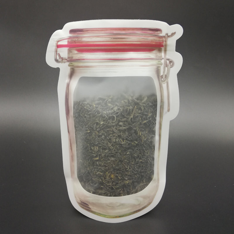 1074 Reusable Airtight Seal Plastic Food Storage Mason Jar Zipper (500ml) 