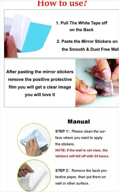 BUY 1 GET 1 FREE ⚡“Elegant Wall Sticker Mirror SELF adhesive for Stylish Home Decor” new (pack of 2) 💪100% SAFE DELIVERY