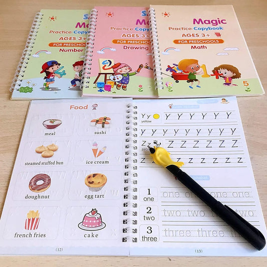 4 Pc Magic Copybook used by kids, children’s and even adults also to write (4 book and pen with 5 refill)